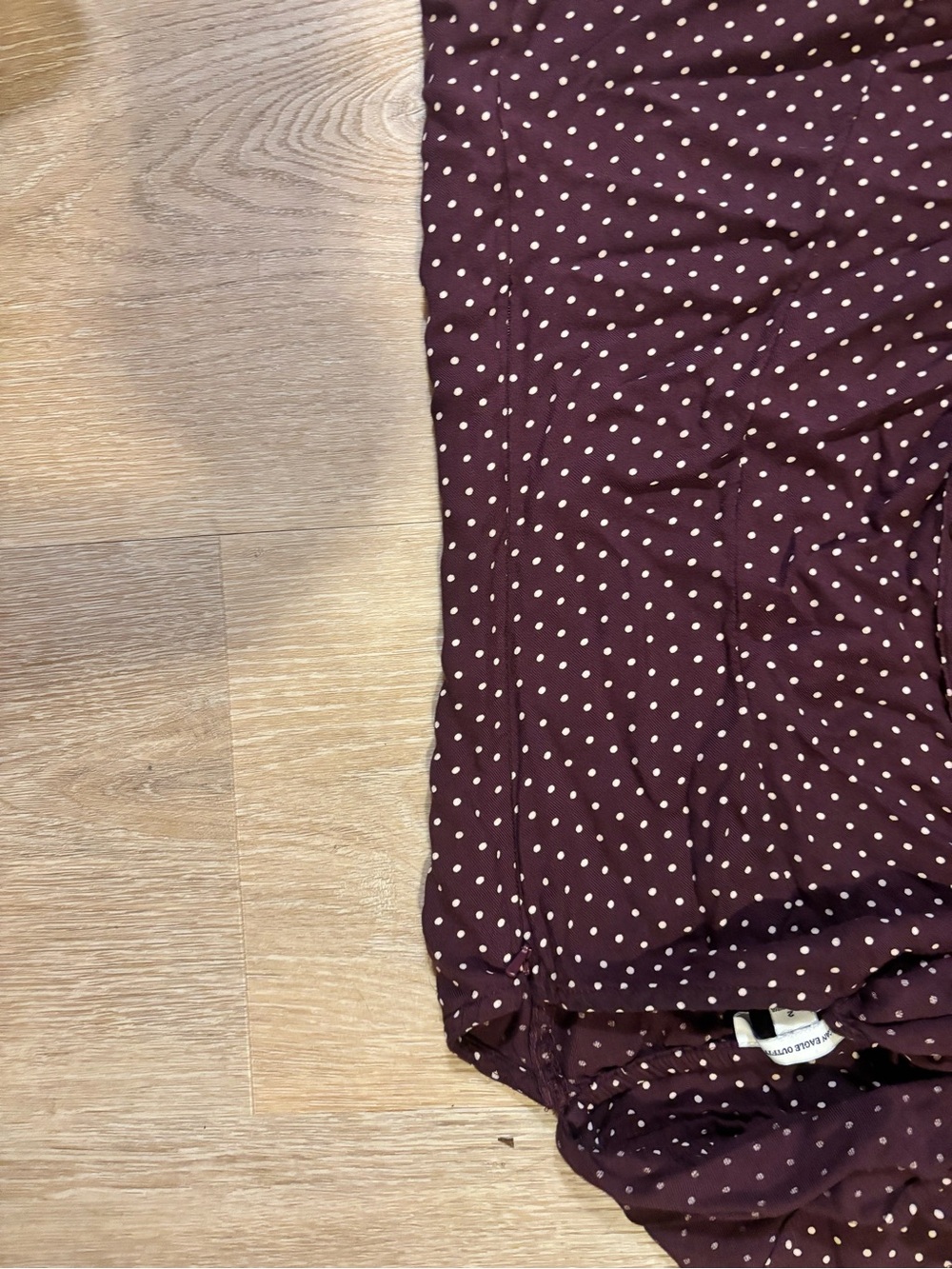 American Eagle Outfitters Burgundy Polka Dot Off-Shoulder Mini Dress - Picture 5 of 5